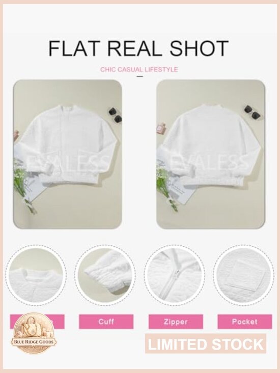 Lightweight Jacquard Bomber Jacket Loose Fit Casual Chic Spring Outerwear - Picture 5 of 7